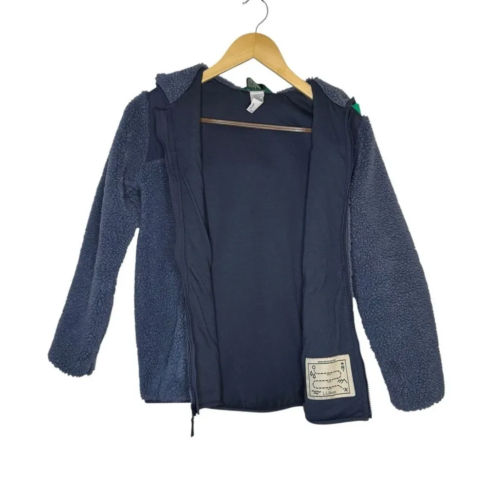 L.L. Bean Kids' Sherpa Fleece Hooded Jacket Navy Blue Large Size 14-16